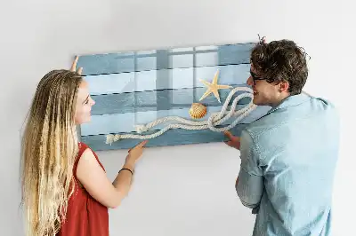 Beschreibbare Magnettafel mit Motiv Bretter mit Pflanzen und Muscheln