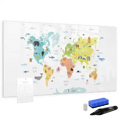 Schreib-Magnettafel mit Motiv Tier-Weltkarte