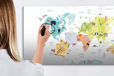 Schreib-Magnettafel mit Motiv Tier-Weltkarte