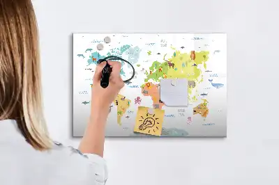 Schreib-Magnettafel mit Motiv Tier-Weltkarte