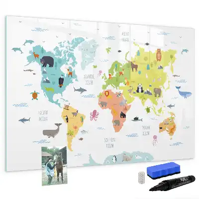 Schreib-Magnettafel mit Motiv Tier-Weltkarte