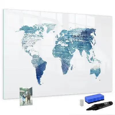 Beschreibbare Magnettafel in Form einer Weltkarte