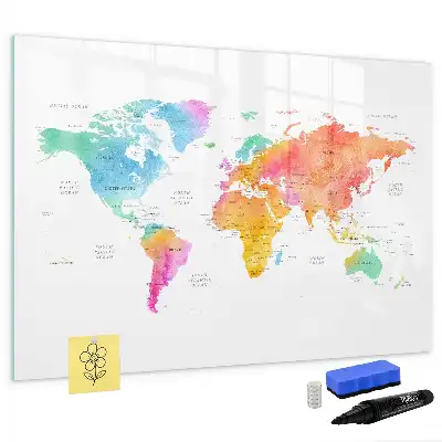 Schreib-Magnettafel im Design einer Aquarell-Weltkarte