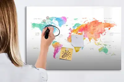 Schreib-Magnettafel im Design einer Aquarell-Weltkarte