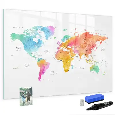 Schreib-Magnettafel im Design einer Aquarell-Weltkarte