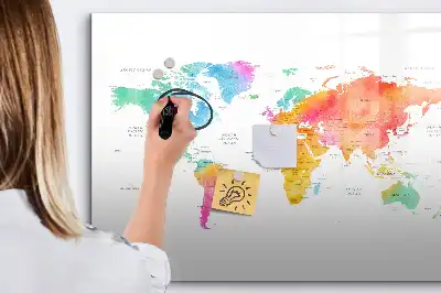 Schreib-Magnettafel im Design einer Aquarell-Weltkarte