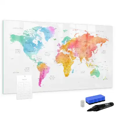 Schreib-Magnettafel im Design einer Aquarell-Weltkarte