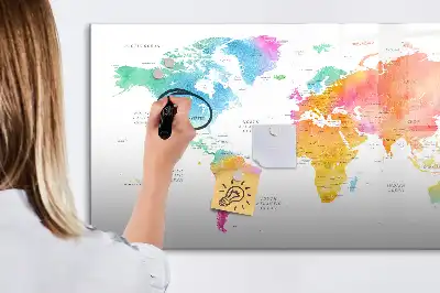 Schreib-Magnettafel im Design einer Aquarell-Weltkarte