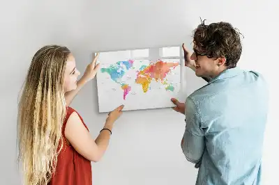 Schreib-Magnettafel im Design einer Aquarell-Weltkarte