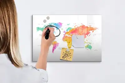 Schreib-Magnettafel im Design einer Aquarell-Weltkarte