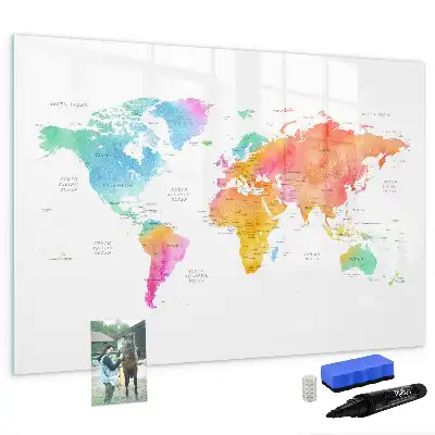 Schreib-Magnettafel im Design einer Aquarell-Weltkarte