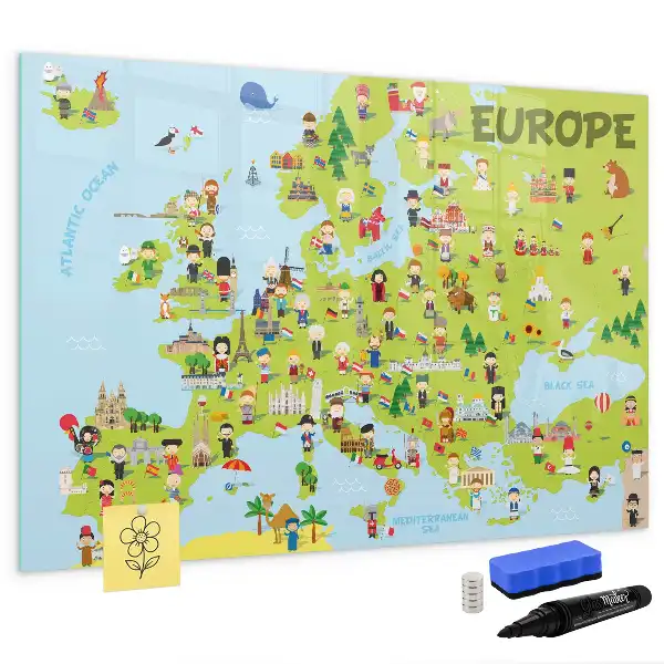 Schreib-Magnettafel mit Weltkarte und Flaggen