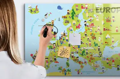 Schreib-Magnettafel mit Weltkarte und Flaggen