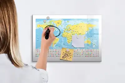 Beschreibbare Magnettafel in Weltkartenoptik