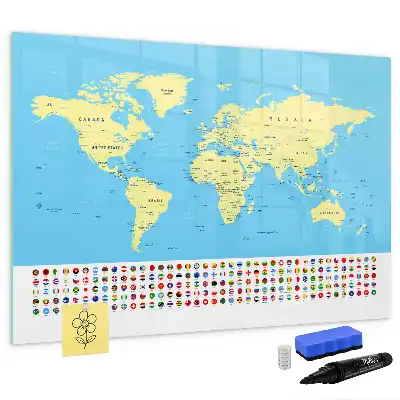 Schreib-Magnettafel in Form einer klassischen Weltkarte