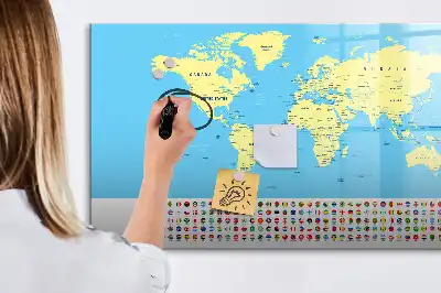 Schreib-Magnettafel in Form einer klassischen Weltkarte