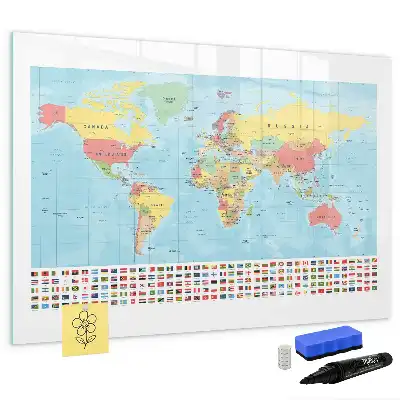 Geografische Weltkarte als beschreibbare Magnettafel