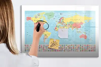 Geografische Weltkarte als beschreibbare Magnettafel