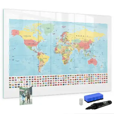 Geografische Weltkarte als beschreibbare Magnettafel
