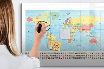 Geografische Weltkarte als beschreibbare Magnettafel