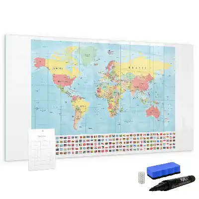 Geografische Weltkarte als beschreibbare Magnettafel