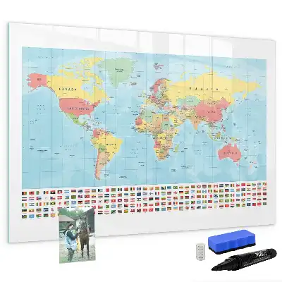 Geografische Weltkarte als beschreibbare Magnettafel