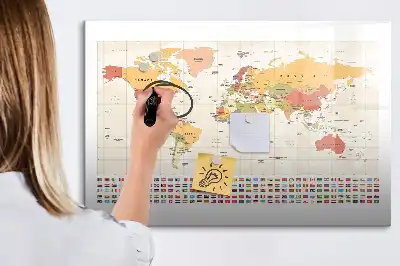 Magnetische Weltkarte als beschreibbare Magnettafel