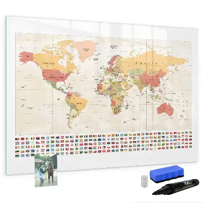 Magnetische Weltkarte als beschreibbare Magnettafel