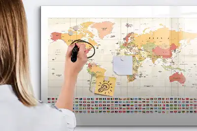 Magnetische Weltkarte als beschreibbare Magnettafel