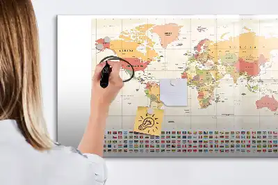 Magnetische Weltkarte als beschreibbare Magnettafel