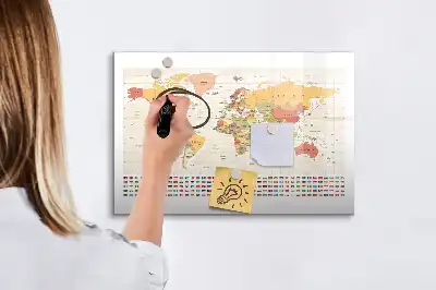Magnetische Weltkarte als beschreibbare Magnettafel