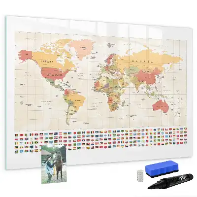 Magnetische Weltkarte als beschreibbare Magnettafel