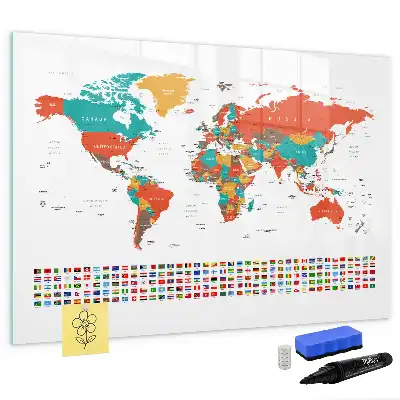 Schreib-Magnettafel mit Motiv einer bunten Weltkarte