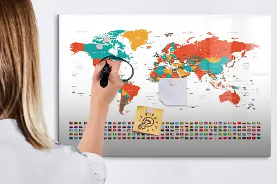 Schreib-Magnettafel mit Motiv einer bunten Weltkarte