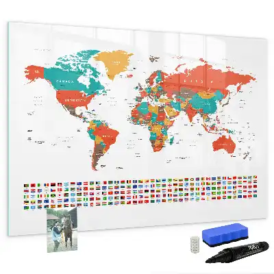 Schreib-Magnettafel mit Motiv einer bunten Weltkarte