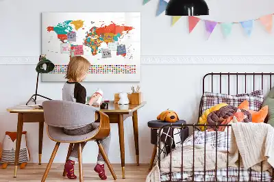 Schreib-Magnettafel mit Motiv einer bunten Weltkarte