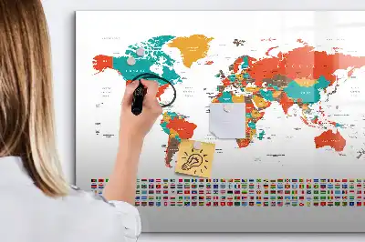 Schreib-Magnettafel mit Motiv einer bunten Weltkarte