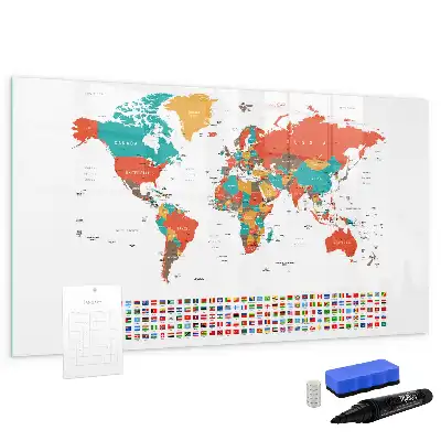 Schreib-Magnettafel mit Motiv einer bunten Weltkarte