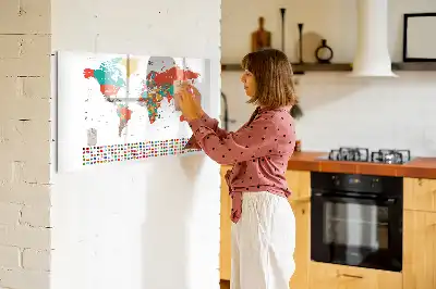 Schreib-Magnettafel mit Motiv einer bunten Weltkarte