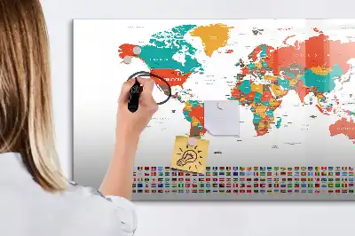 Schreib-Magnettafel mit Motiv einer bunten Weltkarte