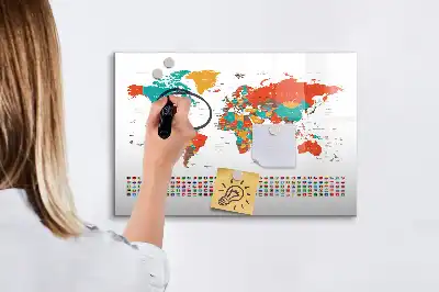 Schreib-Magnettafel mit Motiv einer bunten Weltkarte