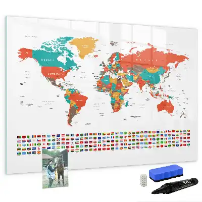 Schreib-Magnettafel mit Motiv einer bunten Weltkarte