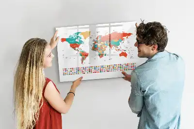 Schreib-Magnettafel mit Motiv einer bunten Weltkarte