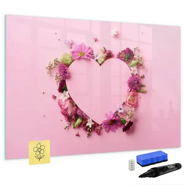 Schreib-Magnettafel mit Motiv Herz aus Blumen
