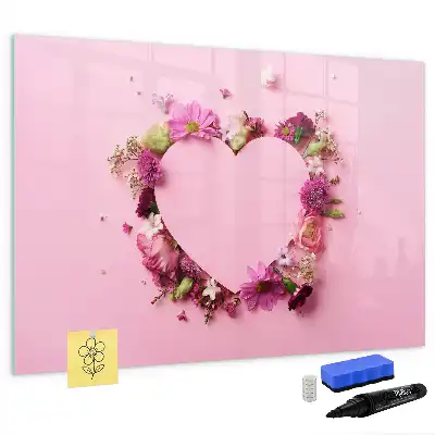 Schreib-Magnettafel mit Motiv Herz aus Blumen