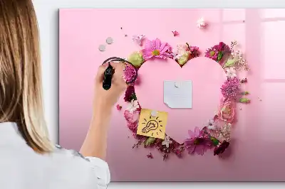 Schreib-Magnettafel mit Motiv Herz aus Blumen