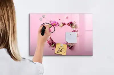Schreib-Magnettafel mit Motiv Herz aus Blumen