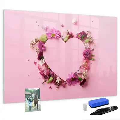 Schreib-Magnettafel mit Motiv Herz aus Blumen