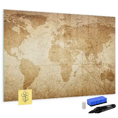 Beschreibbare Magnettafel mit Vintage Weltkartenmotiv