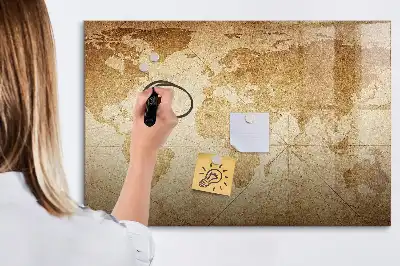 Beschreibbare Magnettafel mit Vintage Weltkartenmotiv